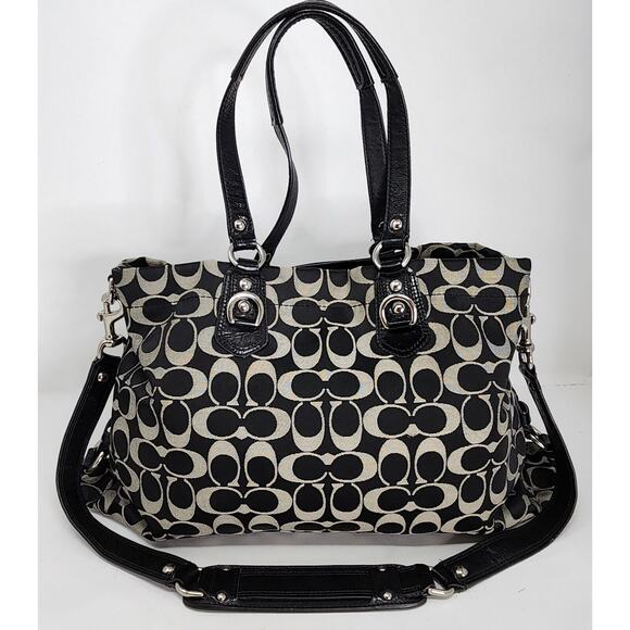 Coach Black Ashley Satchel Shoulder Bag Sateen Pleated Handbag Purse Pocketbook - Picture 4 of 16